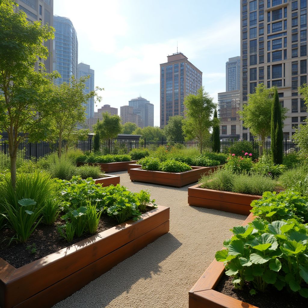 Rooftop garden in urban setting